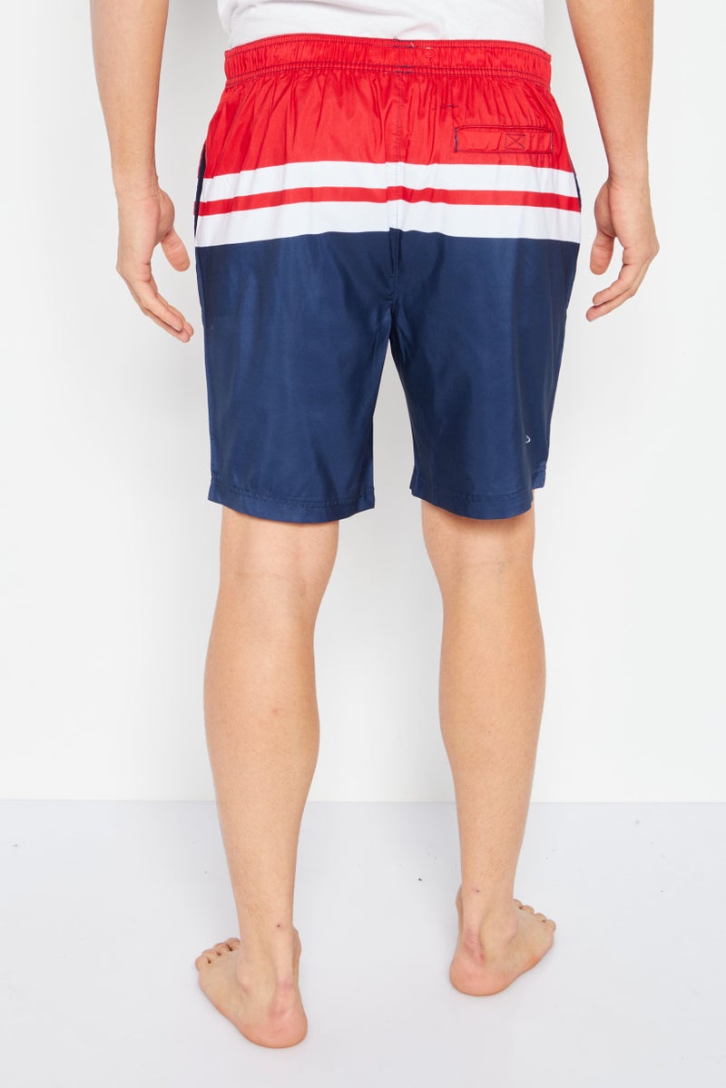 Men Colorblock Drawstring Board Shorts, Navy/Red Combo