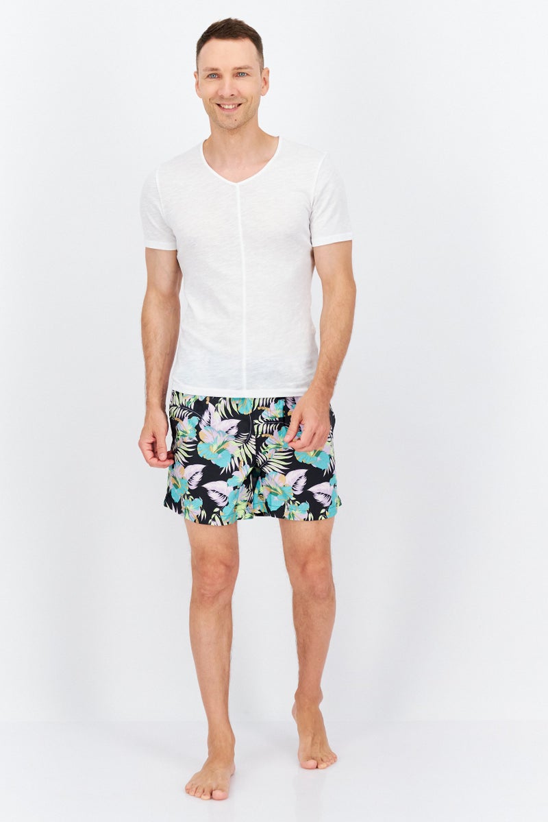 Men Allover Printed Drawstring Board Short, Black Combo