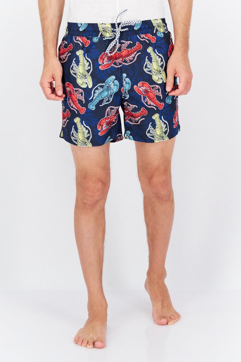 Men Allover Printed Drawstring Board Short, Navy Combo