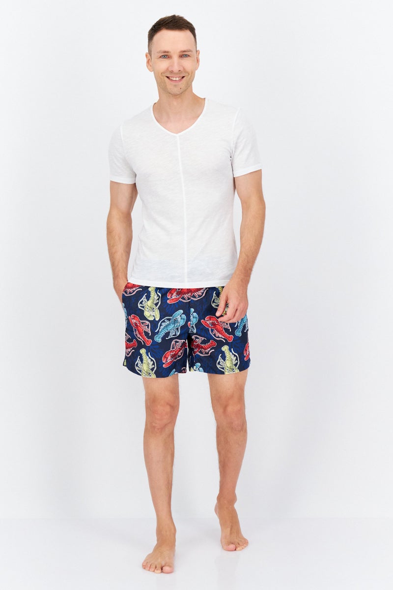 Men Allover Printed Drawstring Board Short, Navy Combo