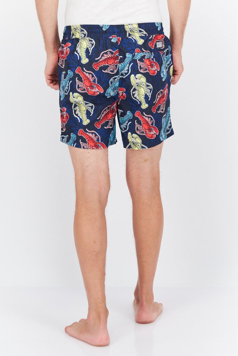 Men Allover Printed Drawstring Board Short, Navy Combo