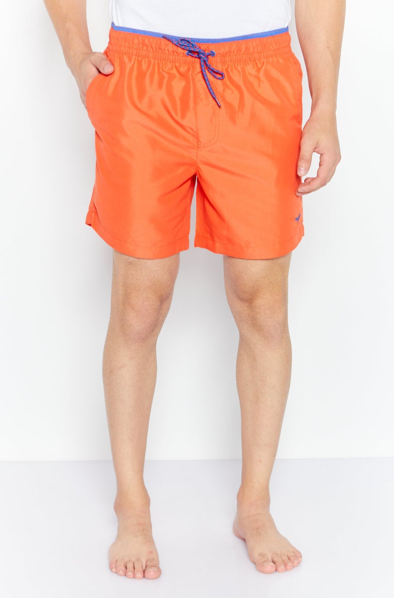 Men Textured Drawstring Board Short, Red/Orange