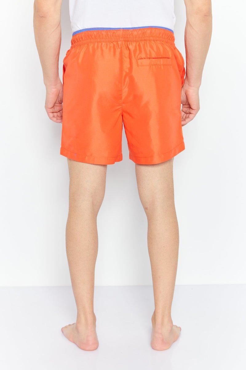 Men Textured Drawstring Board Short, Red/Orange