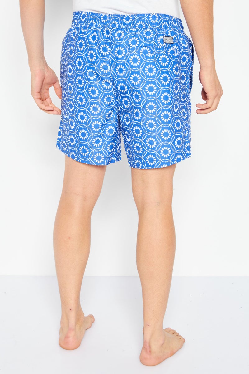 Men Allover Printed Swim Short, Blue