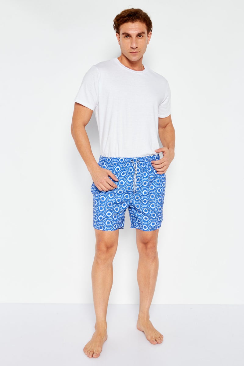 Men Allover Printed Swim Short, Blue