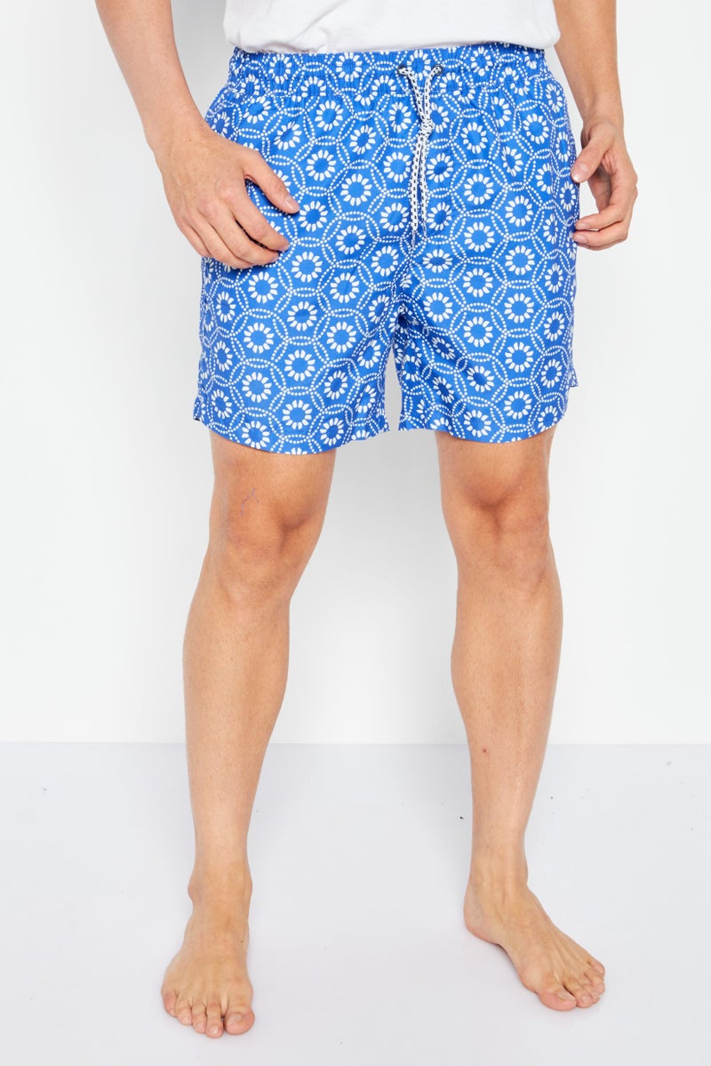 Men Allover Printed Swim Short, Blue