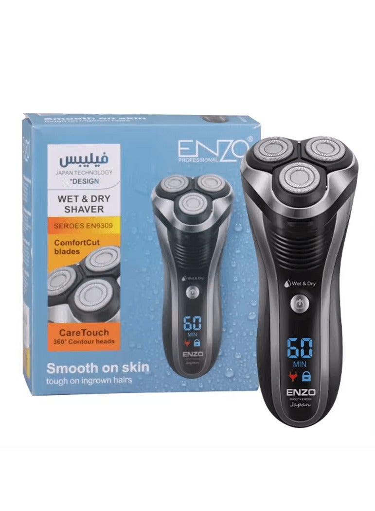 ENZO EN-9309 Rechargeable Three Swivel Head Men's Electric Shaver - High-Performance Rotary Shaver with Precision Blades, LED Display, and Long-Lasting Battery - Intl Version