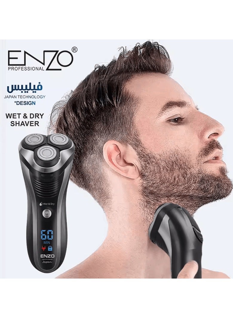 ENZO EN-9309 Rechargeable Three Swivel Head Men's Electric Shaver - High-Performance Rotary Shaver with Precision Blades, LED Display, and Long-Lasting Battery - Intl Version