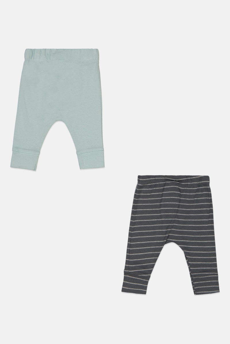 Toddlers Girl 2 Piece  Plain And Stripe Pull On Pant, Grey/Sky Blue