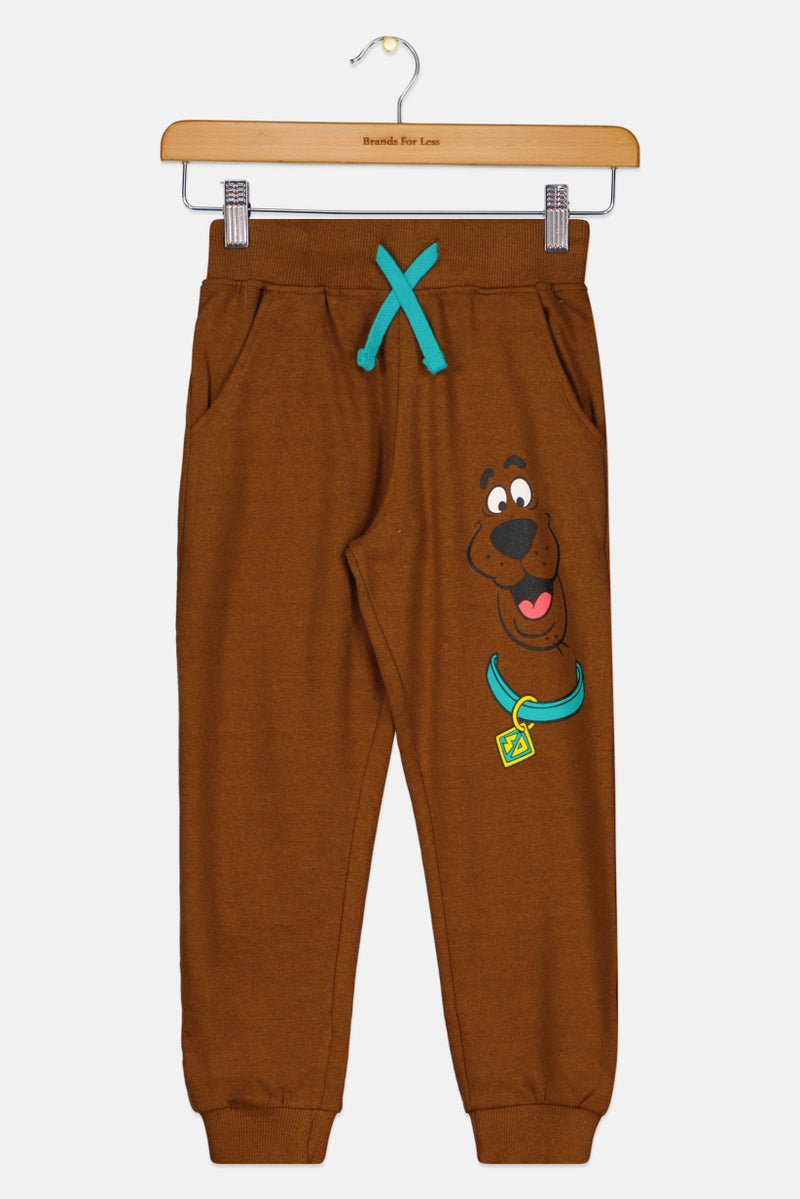 Kids Girl Graphic Print Jogger Pants, Brown Combo