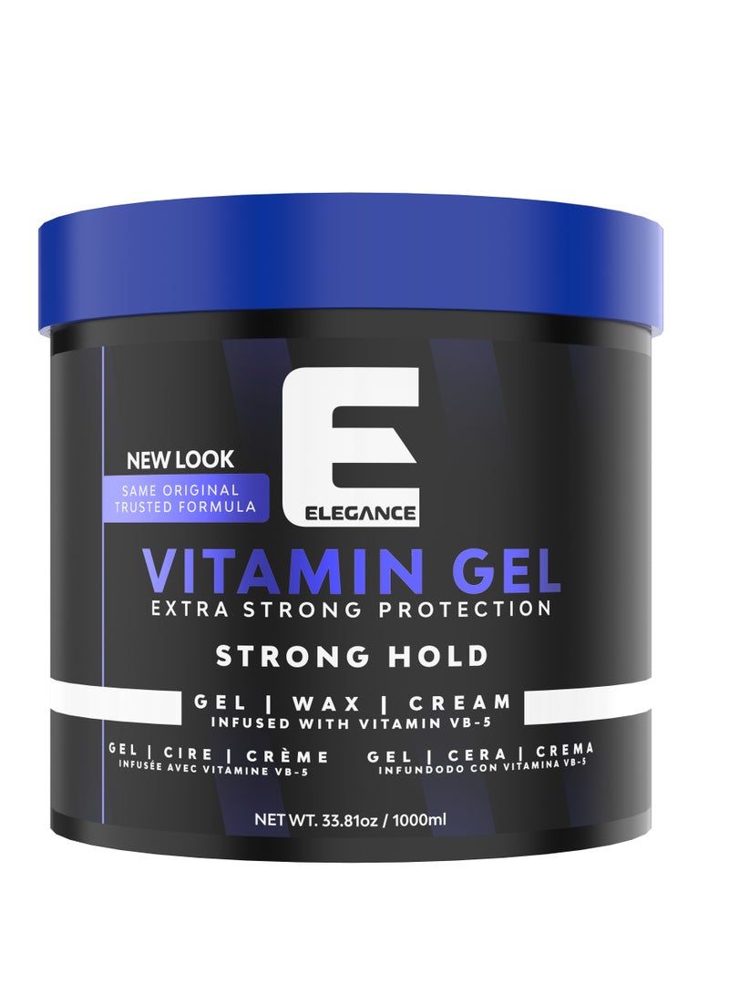 Elegance-E Series Vitamin Gel - Blue 1000ml: Strong Hold, Flake-Free, Enriched with Pro-VB-5 for Long-Lasting Shine and Volume