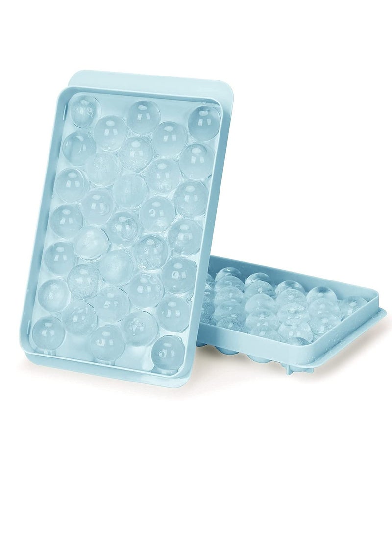 Round Ice Cube Tray,Ice Ball Maker Mold for Freezer,Easy to release Mini Circle Tray Making 1 in X 66PCS Sphere Chilling Tea & Coffee (2 Sets, Blue)