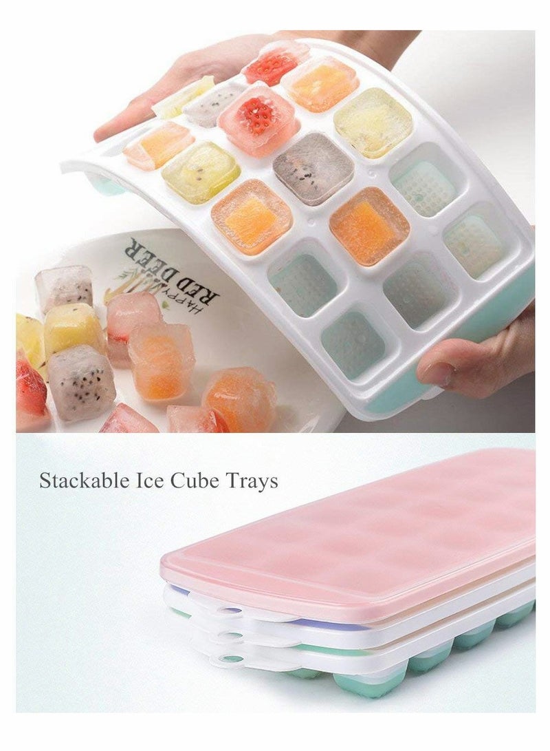 Ice Cube Trays 3 Packs Flexible Silicone Ice Trays with Spill-Resistant Lids Easy Release Ice Trays Make 63 Ice Cube, BPA Free,Stackable,Dishwasher Safe