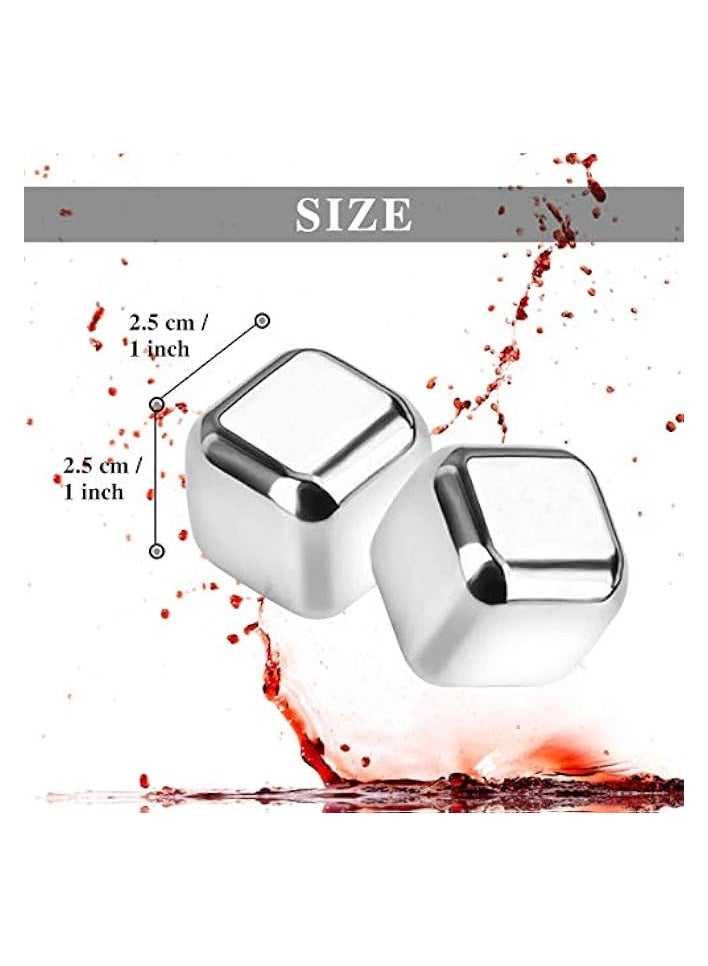 Reusable Stainless Steel Ice Cubes, Metal Whiskey Stones, Chilling Stones with Tongs & Tray for Wine Beer