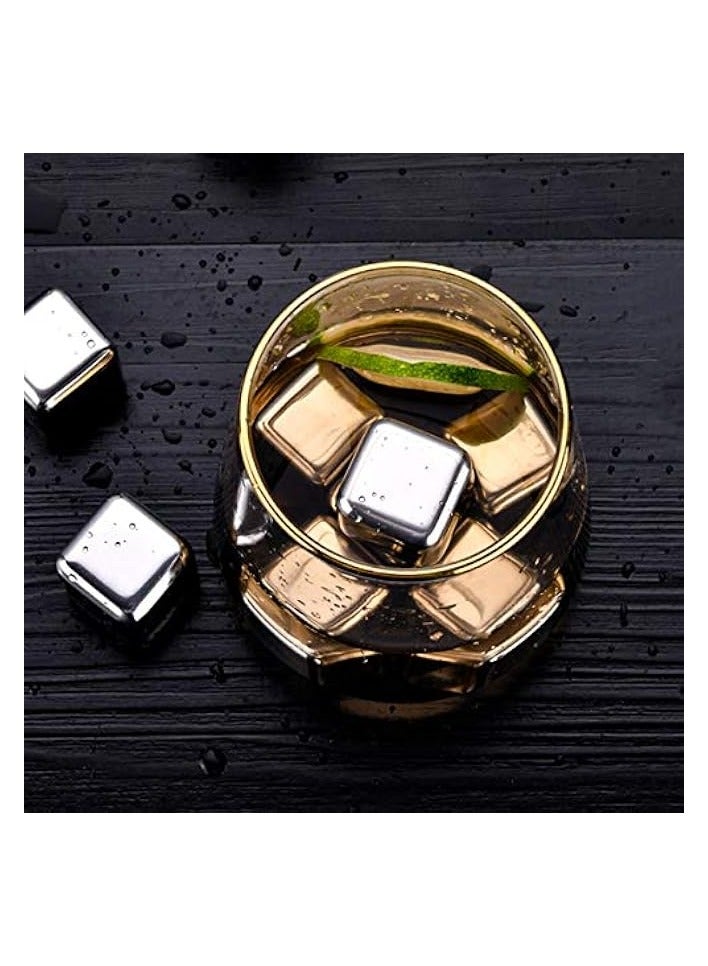 Reusable Stainless Steel Ice Cubes, Metal Whiskey Stones, Chilling Stones with Tongs & Tray for Wine Beer