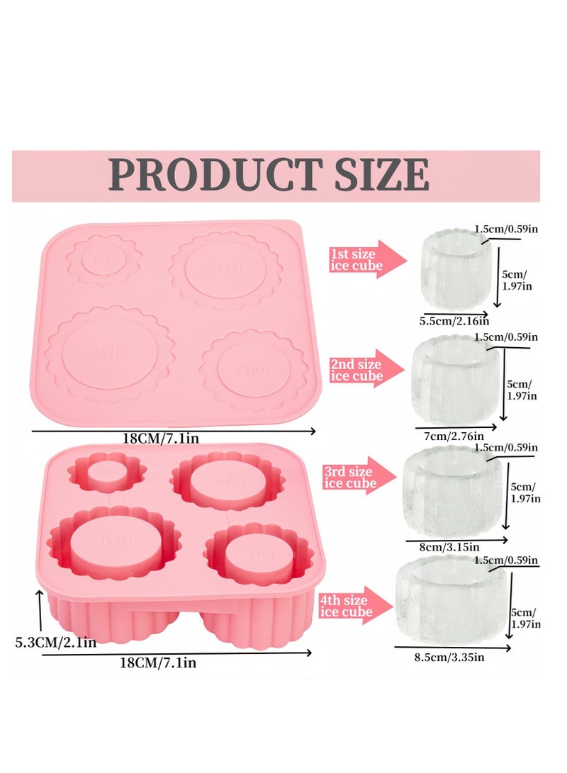 Ice Cube Tray for Stanley Cup, Silicone Ice Cube Mold With Lid for 20oz 30oz 40oz Tumblers, Easy Fill and Release, 4 Hollow Cylinder Ice Tray for Whiskey, Cocktails, Drinks, Coffee, Pink