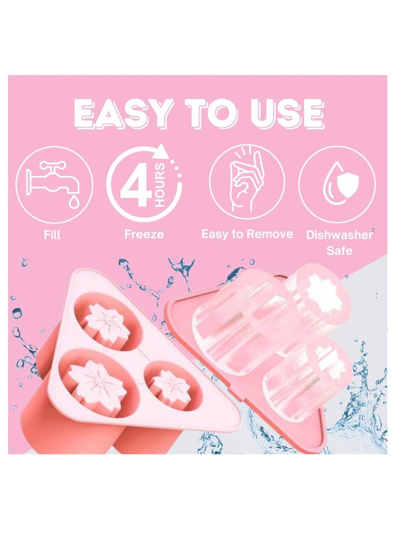 Ice Cube Tray for Stanley Cups, 3 Pack Flower Silicone Ice Mold with Lid for 20 oz 30 oz 40 oz Stanley Cup, Easy Release, BPA Free, Slow Melting Ice Mold for Whiskey, Cocktail,Coffee, Drink, Pink