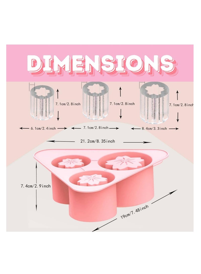 Ice Cube Tray for Stanley Cups, 3 Pack Flower Silicone Ice Mold with Lid for 20 oz 30 oz 40 oz Stanley Cup, Easy Release, BPA Free, Slow Melting Ice Mold for Whiskey, Cocktail,Coffee, Drink, Pink