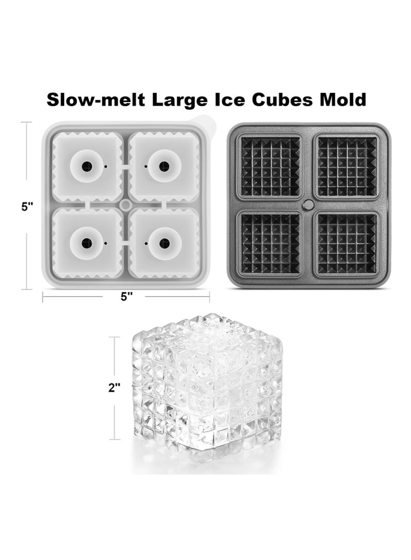 3D Square Ice Cube Tray, Ice Cube Tray with Lid, Large Square Silicone Fun Shapes Whiskey Ice Mold with Funnel, Easy to Release & Sturdy, for Cocktails, Bourbon,Brandy, Whiskey Gifts for Men, Black