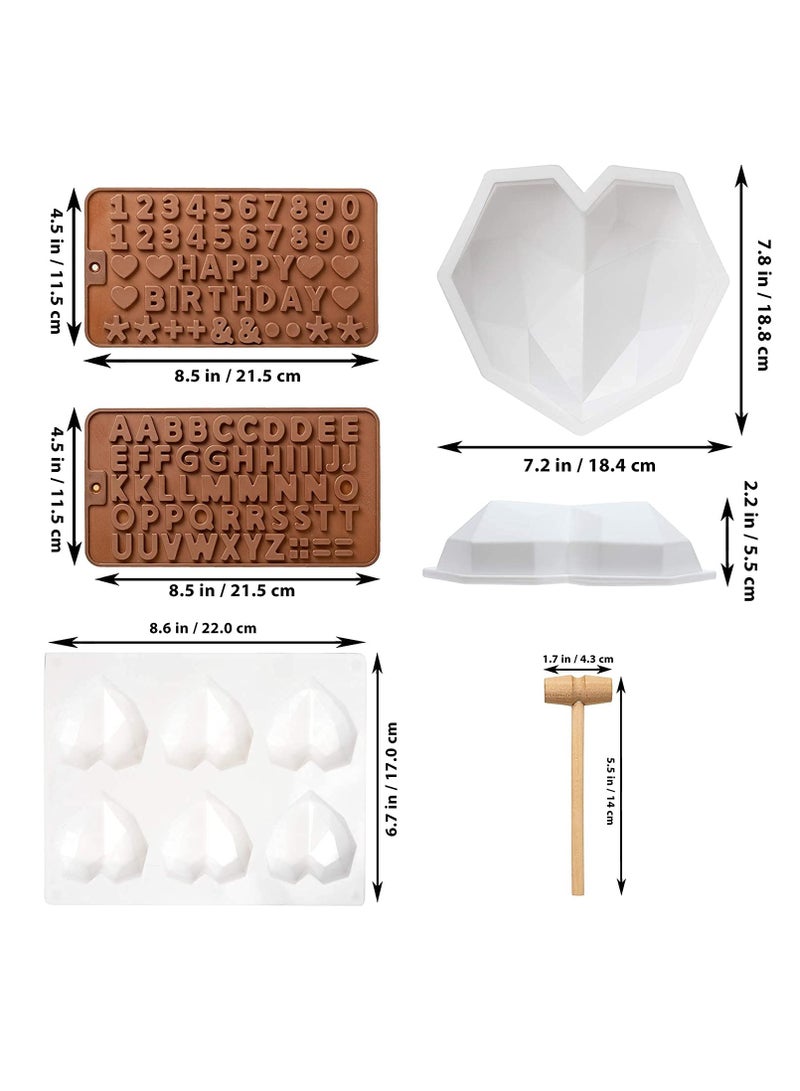 Chocolate Mold Heart, Silicone Candy & Chocolate Molds, Cakes Molds, Silicone Baking Mold, Come with Letter Mold and Breakable Heart Hammer for Home Kitchen DIY Baking Tools