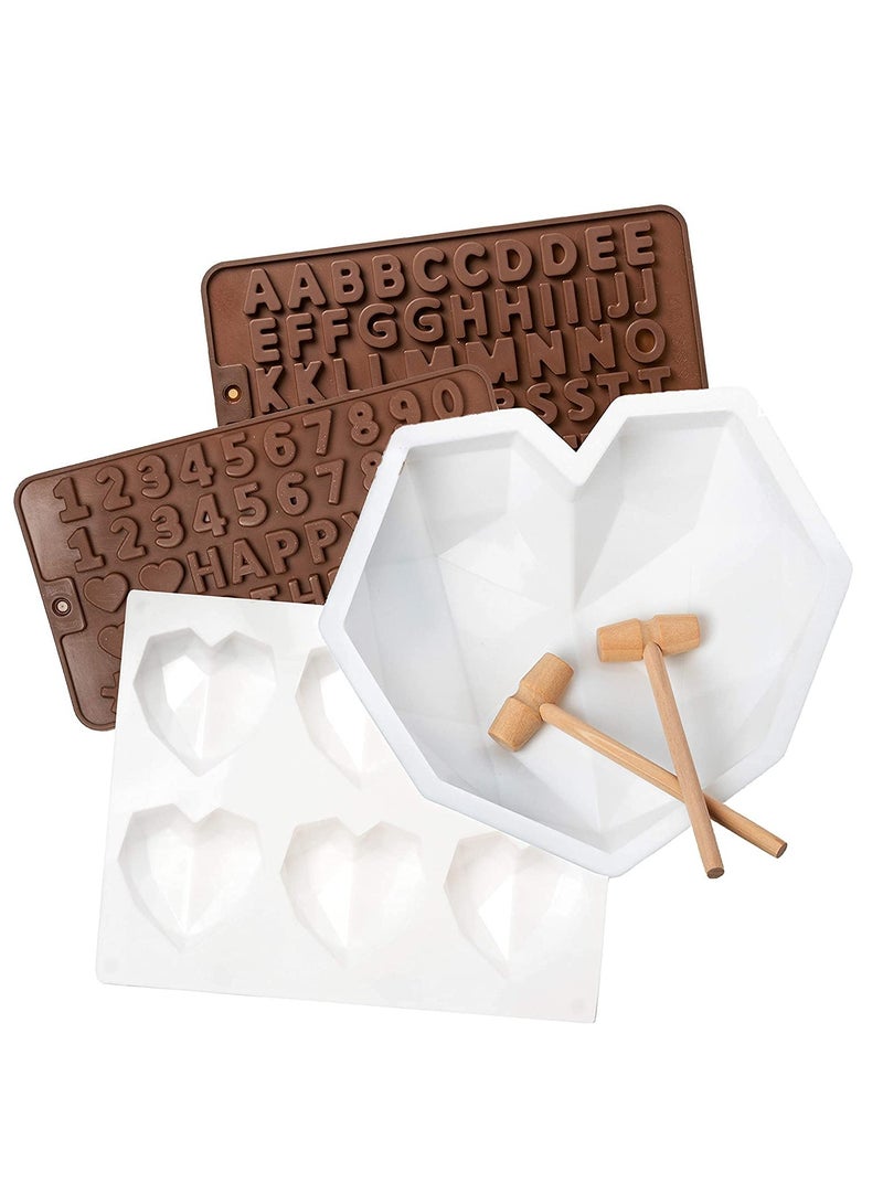 Chocolate Mold Heart, Silicone Candy & Chocolate Molds, Cakes Molds, Silicone Baking Mold, Come with Letter Mold and Breakable Heart Hammer for Home Kitchen DIY Baking Tools