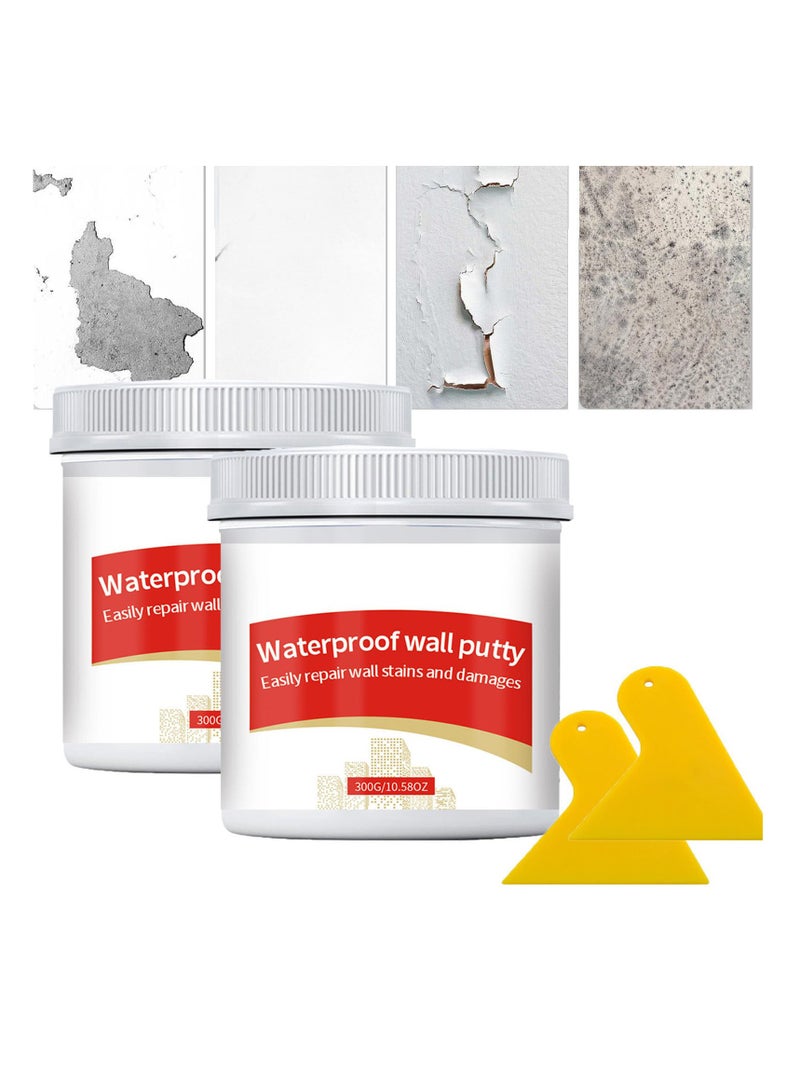 Waterproof Wall Repair Paste with Scraper, 2 PCS 300g Drywall Patch Repair Kit, Wall Repair Putty, Wall Patching Pastes, Wall Mending Agent for Home Wall, Plaster Dent & Wood Scratch Repair