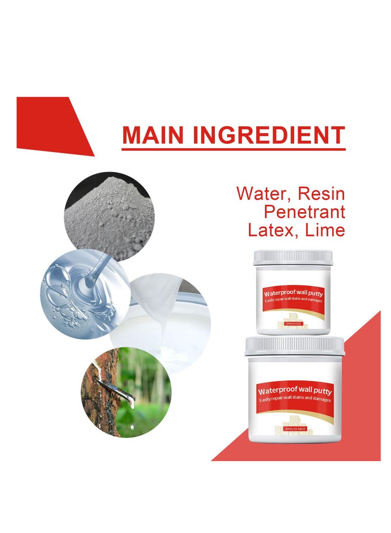 Waterproof Wall Repair Paste with Scraper, 2 PCS 300g Drywall Patch Repair Kit, Wall Repair Putty, Wall Patching Pastes, Wall Mending Agent for Home Wall, Plaster Dent & Wood Scratch Repair