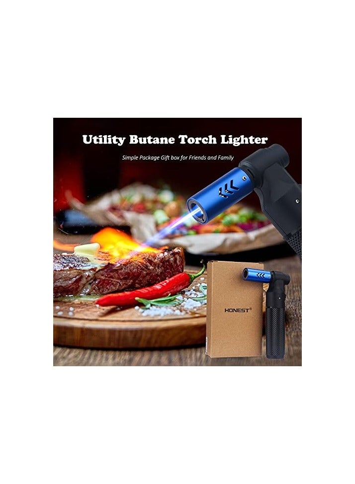 Culinary Torch Windproof lighter Butane Refillable Adjustable Flame Kitchen Torch Candle lighter Camping Home Use Welding (Black)