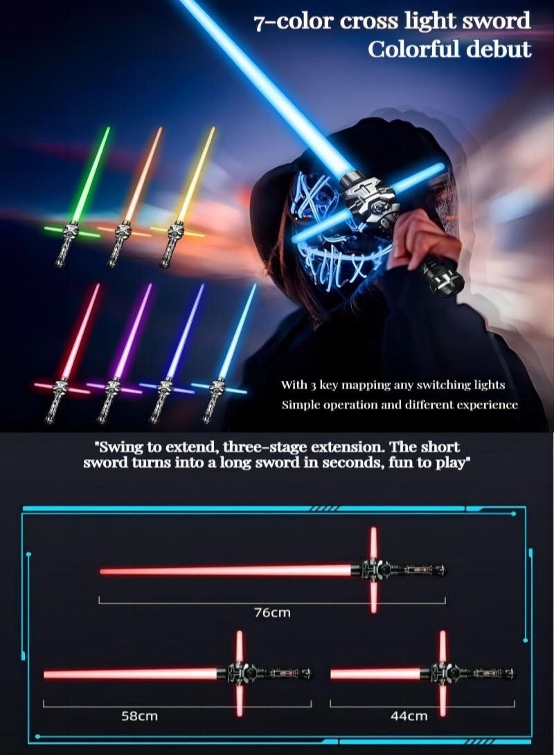 Crossed Laser Sword Toys, Retractable, 7 Color Changes, Boy's Hobby Plaything