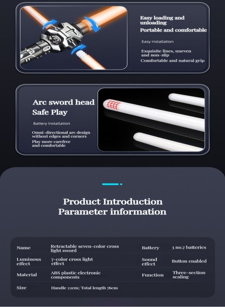 Crossed Laser Sword Toys, Retractable, 7 Color Changes, Boy's Hobby Plaything