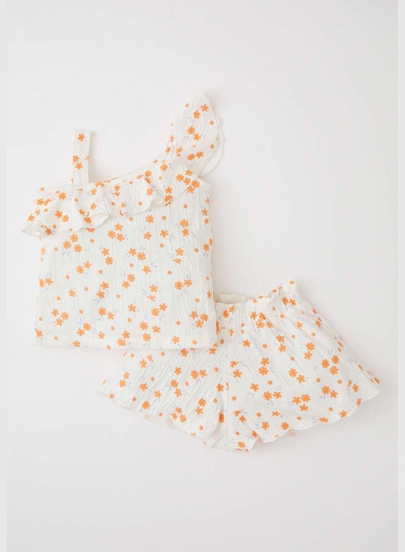 Regular Fit One Shoulder Printed Blouse & Short Set