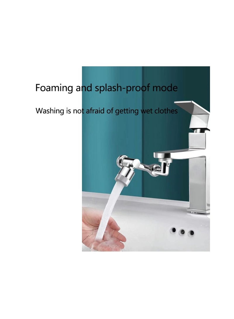 1-Piece Robotic Arm 1080 Degree Rotating Universal Faucet, Double Adjustment Multi-function Faucet Extender, Splash-Proof Multi-Joint Faucet,Colour Silver