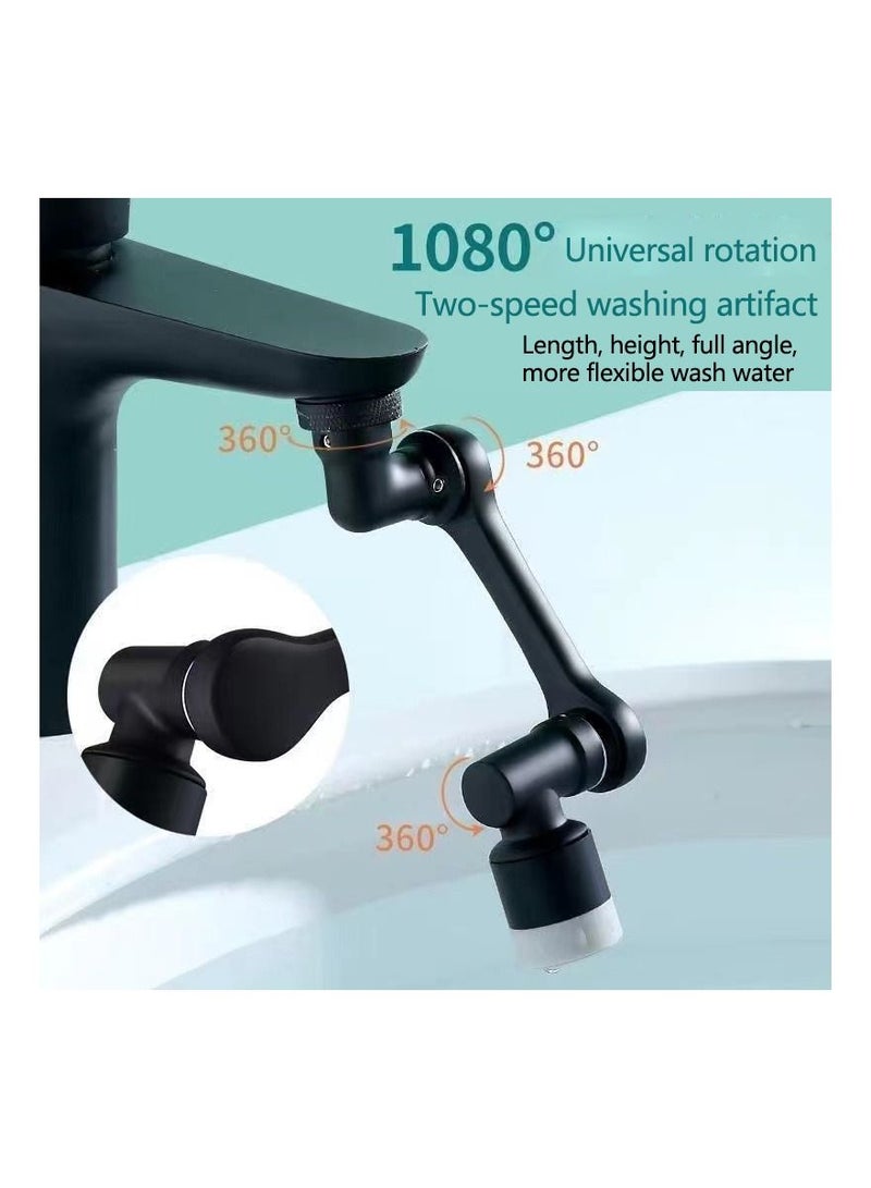 1-Piece Robotic Arm 1080 Degree Rotating Universal Faucet, Double Adjustment Multi-function Faucet Extender, Splash-Proof Multi-Joint Faucet,Colour Black