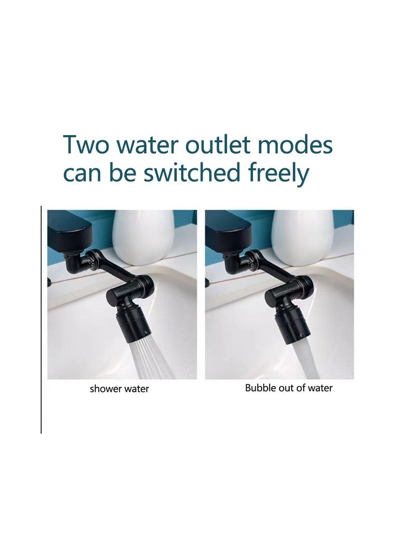 1-Piece Robotic Arm 1080 Degree Rotating Universal Faucet, Double Adjustment Multi-function Faucet Extender, Splash-Proof Multi-Joint Faucet,Colour Black