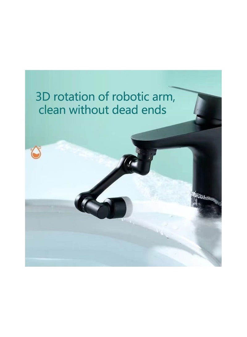 1-Piece Robotic Arm 1080 Degree Rotating Universal Faucet, Double Adjustment Multi-function Faucet Extender, Splash-Proof Multi-Joint Faucet,Colour Black