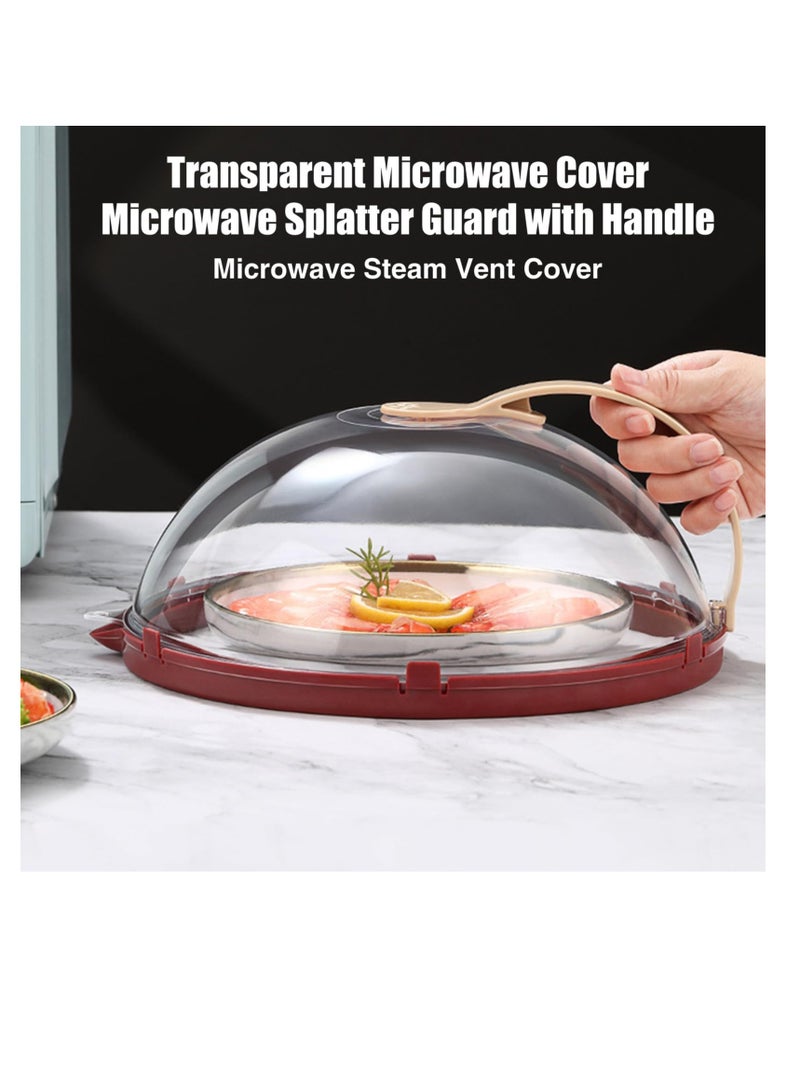 Microwave Splatter Cover Vented for Food, Transparent Adjustable Vented Guard with Steam Trough, Hook Hole, Kitchen Gadget, Dishwasher Safe, BPA-Free Plastic, Red