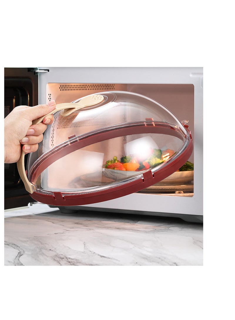 Microwave Splatter Cover Vented for Food, Transparent Adjustable Vented Guard with Steam Trough, Hook Hole, Kitchen Gadget, Dishwasher Safe, BPA-Free Plastic, Red