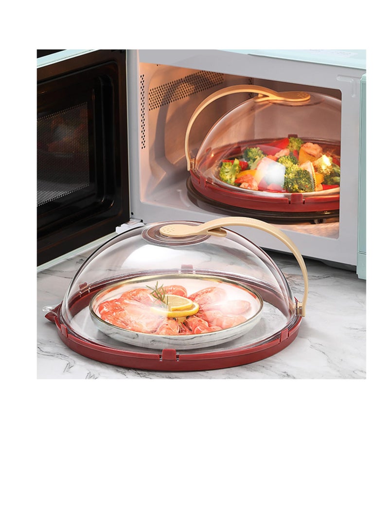 Microwave Splatter Cover Vented for Food, Transparent Adjustable Vented Guard with Steam Trough, Hook Hole, Kitchen Gadget, Dishwasher Safe, BPA-Free Plastic, Red