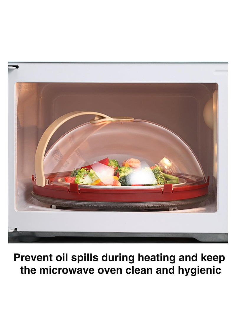Microwave Splatter Cover Vented for Food, Transparent Adjustable Vented Guard with Steam Trough, Hook Hole, Kitchen Gadget, Dishwasher Safe, BPA-Free Plastic, Red