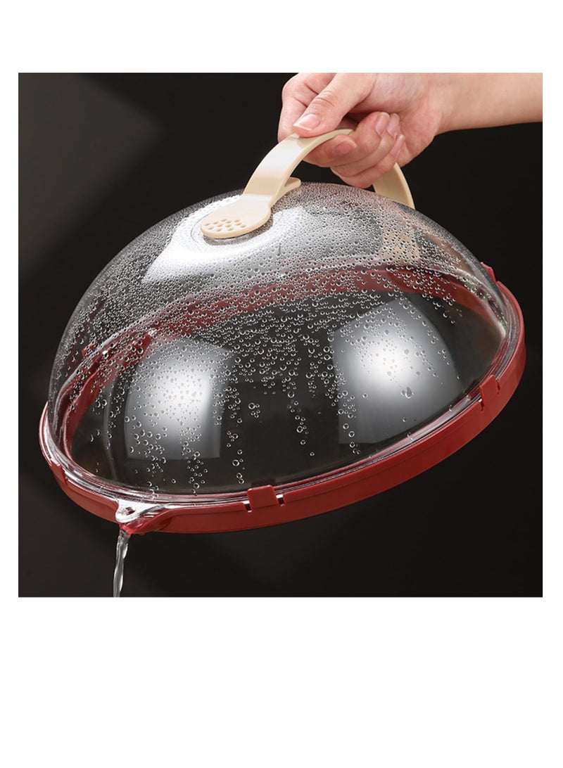 Microwave Splatter Cover Vented for Food, Transparent Adjustable Vented Guard with Steam Trough, Hook Hole, Kitchen Gadget, Dishwasher Safe, BPA-Free Plastic, Red