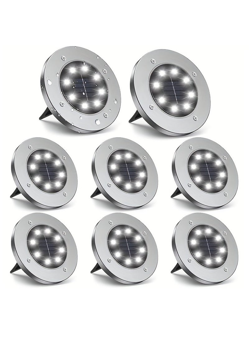 8 Pcs Premium Solar LED Ground Spot Lights - Durable Waterproof Outdoor Lighting - Bright Landscape Lamps for Garden Pathway, Yard - Eco-Friendly, Rust-Resistant Waterproof IP65 (White light)