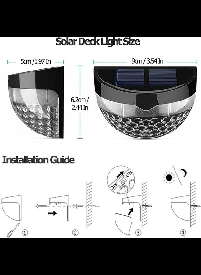 Solar Fence Lights (4 Pack), Solar Motion Sensor 6LED Decorative Garden Lights, Waterproof Black Solar Lights for Yard Garage Garden Fence Door, White