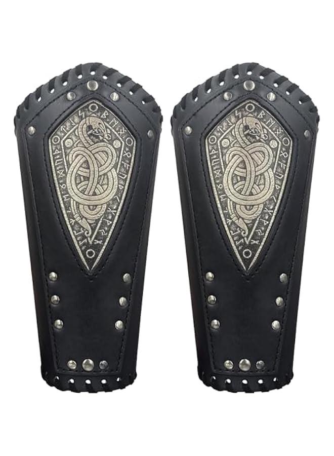 Viking Embossed Dragon Faux Leather Arm Guards, Medieval Vintage Mercenary Arm Bracers, Retro Knight Gauntlets