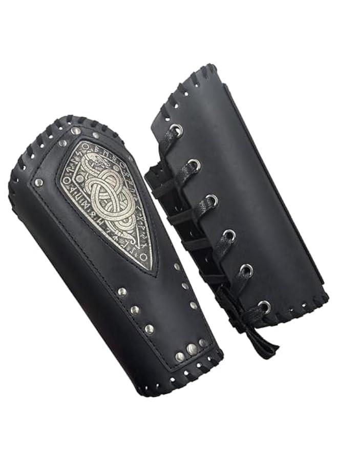 Viking Embossed Dragon Faux Leather Arm Guards, Medieval Vintage Mercenary Arm Bracers, Retro Knight Gauntlets