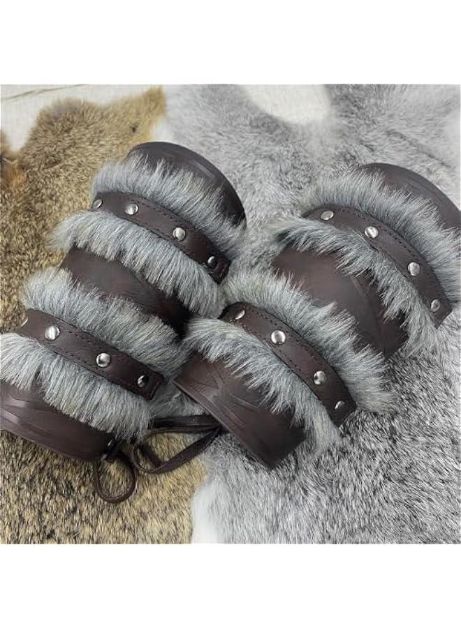 Nordic Viking Barbarian Arm Guards, Medieval Artificial Fur Gauntlets, Vintage Faux Leather Bracers for LARP