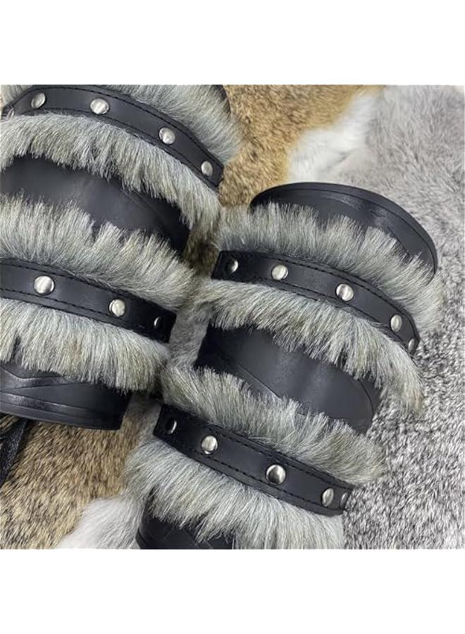 Nordic Viking Barbarian Arm Guards, Medieval Artificial Fur Gauntlets, Vintage Faux Leather Bracers for LARP