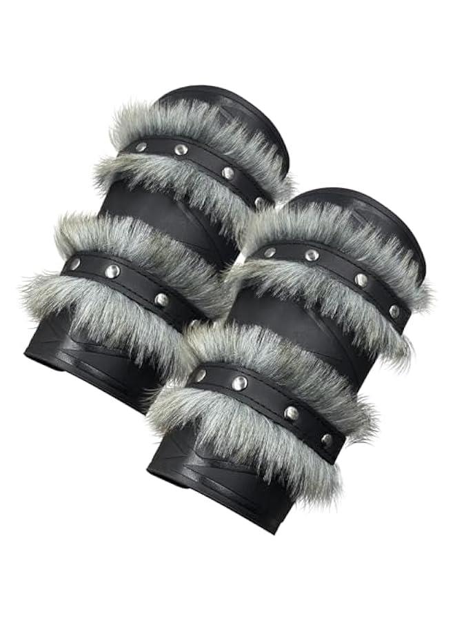 Nordic Viking Barbarian Arm Guards, Medieval Artificial Fur Gauntlets, Vintage Faux Leather Bracers for LARP