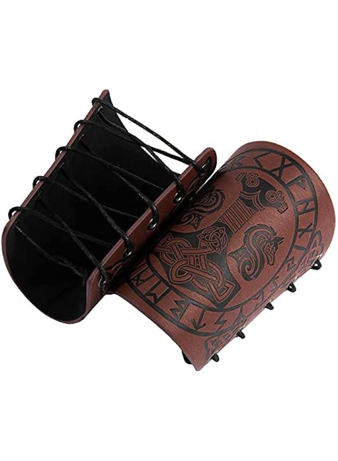 Viking Arm Bracer, Embossed Norse Symbol Faux Leather Arm Armor, Medieval Faux Leather Arm Wristband for LARP