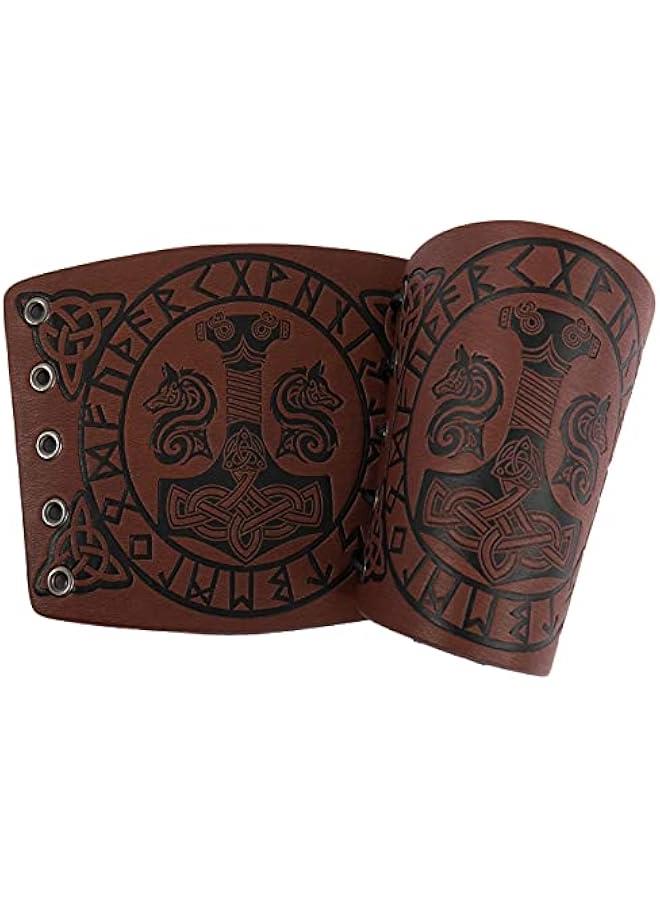 Viking Arm Bracer, Embossed Norse Symbol Faux Leather Arm Armor, Medieval Faux Leather Arm Wristband for LARP