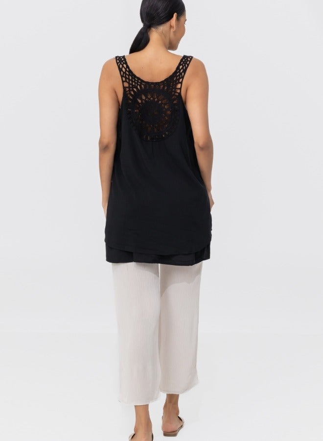 Sleeveless Layered Asymmetrical Hem Tunic Top - Black